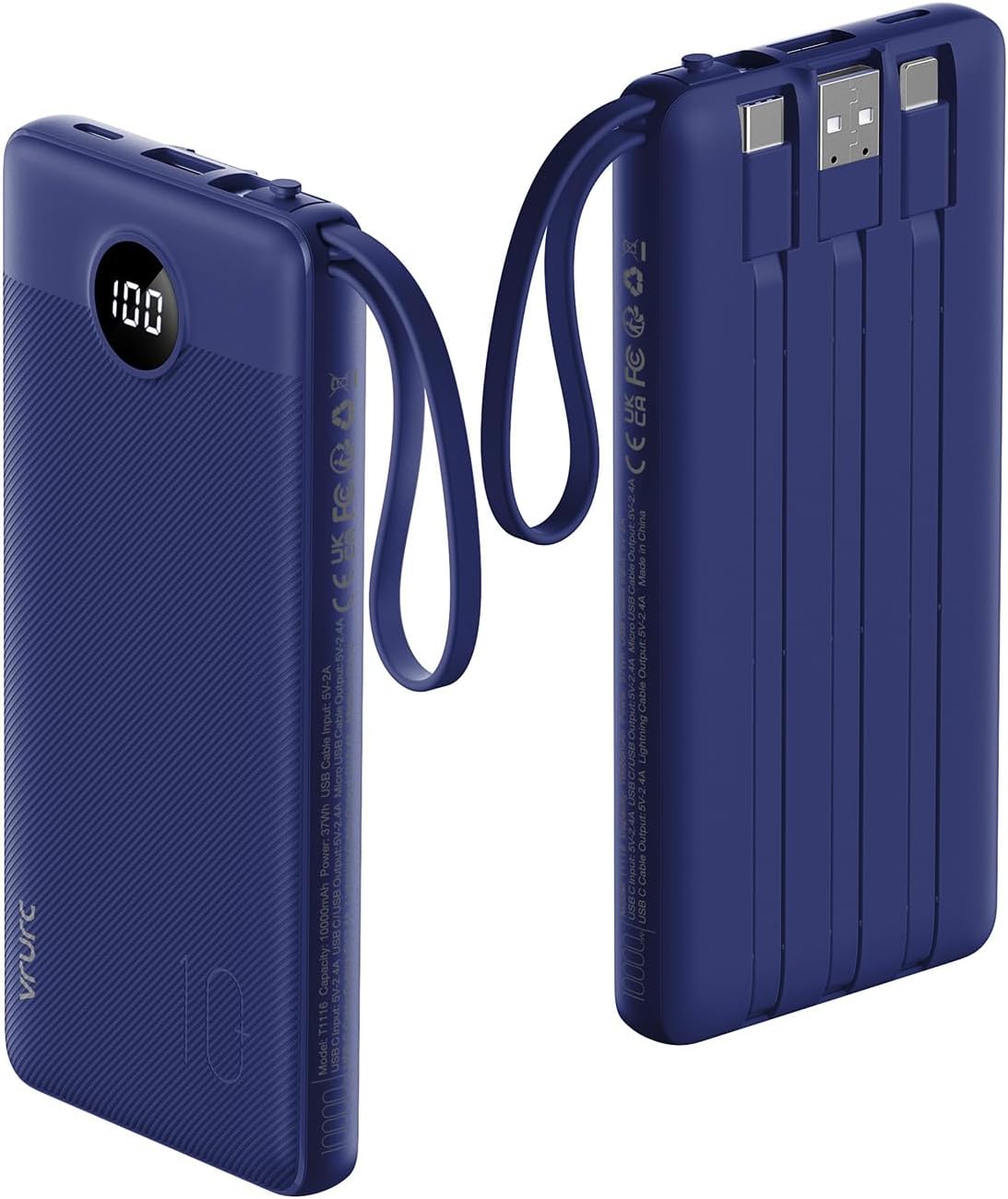 VRURC Cargador portátil, 4 cables integrados y cargador de batería...