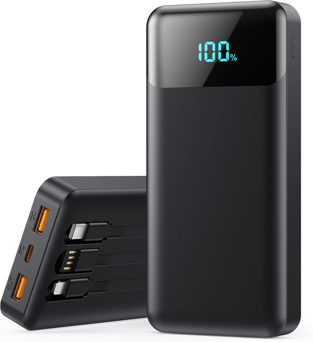 Cargador portátil de 50800 mAh con 3 cables integrados, 25 W PD car...