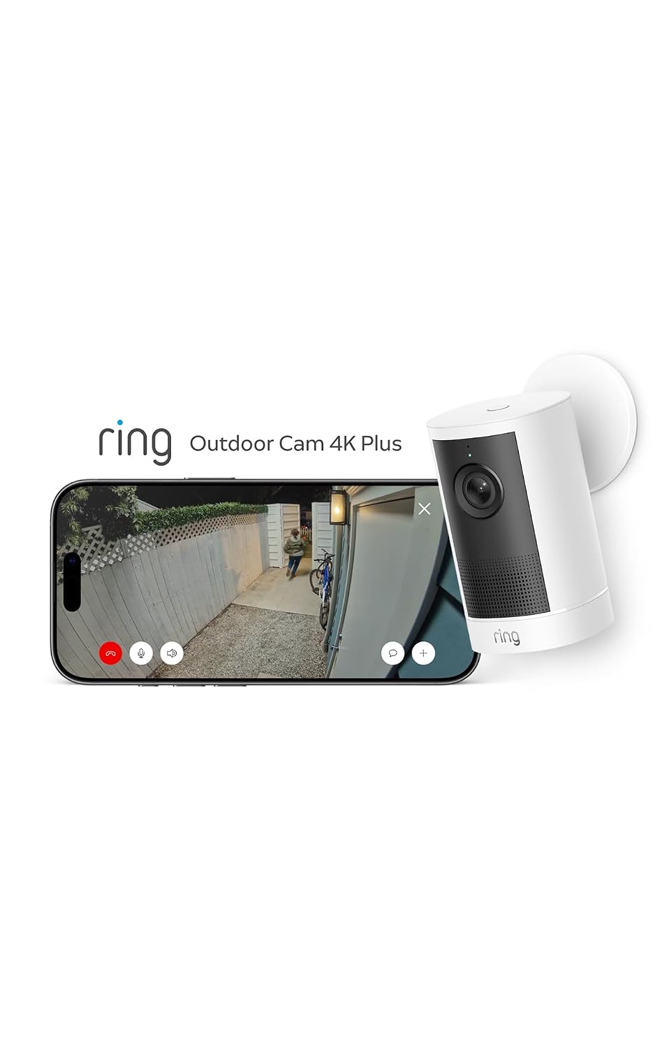 Ring Outdoor Cam 4K Plus (modelo más reciente), con batería, blanca...