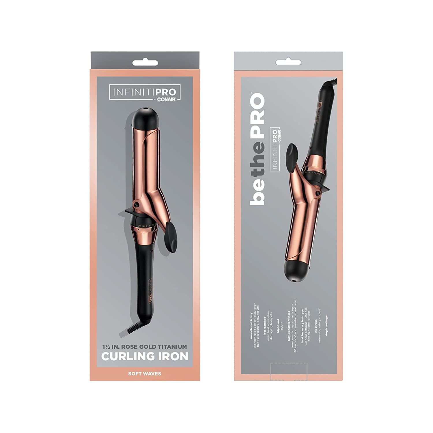 INFINITIPRO BY CONAIR Rizador de titanio de oro rosa de 1 1\/2 pulg...