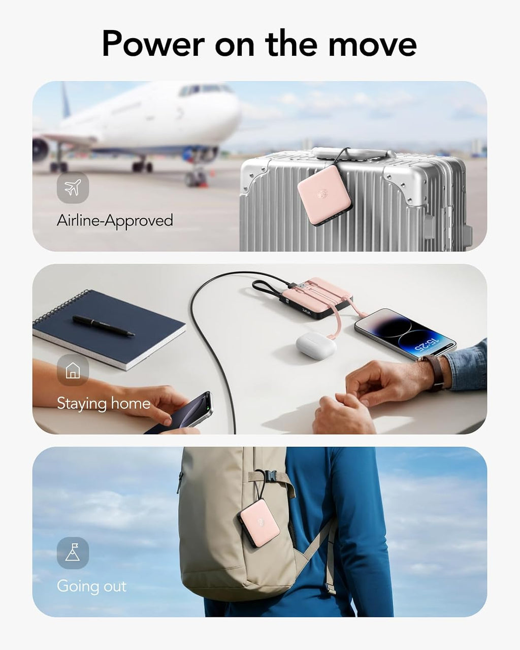 VRURC - Cargador portátil para iPhone con cables integrados, 22.5 W...