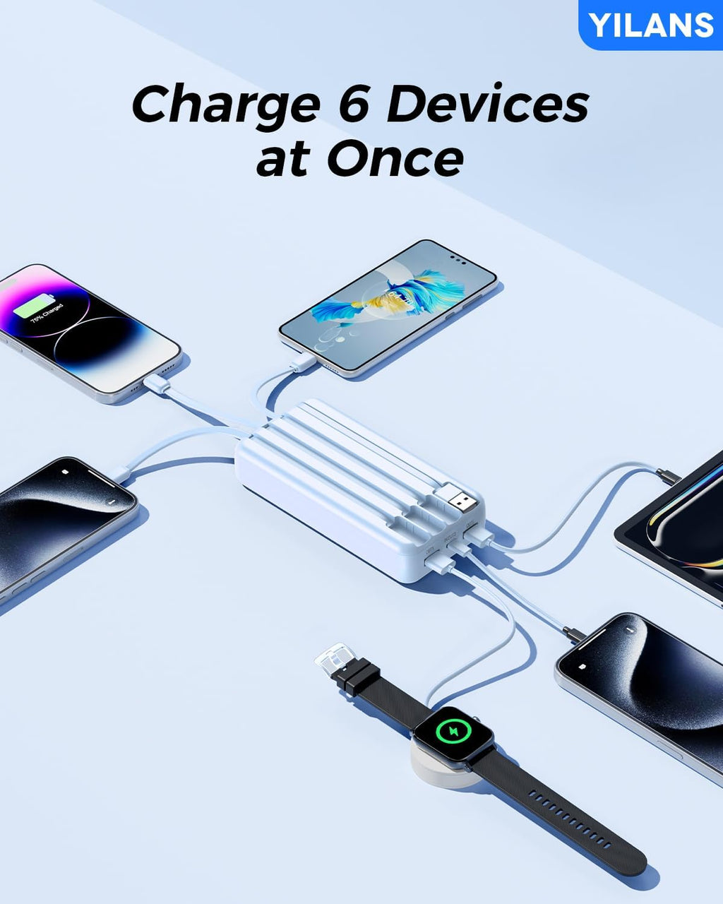 YILANS Cargador portátil, banco de energía de 50000 mAh, cable inte...