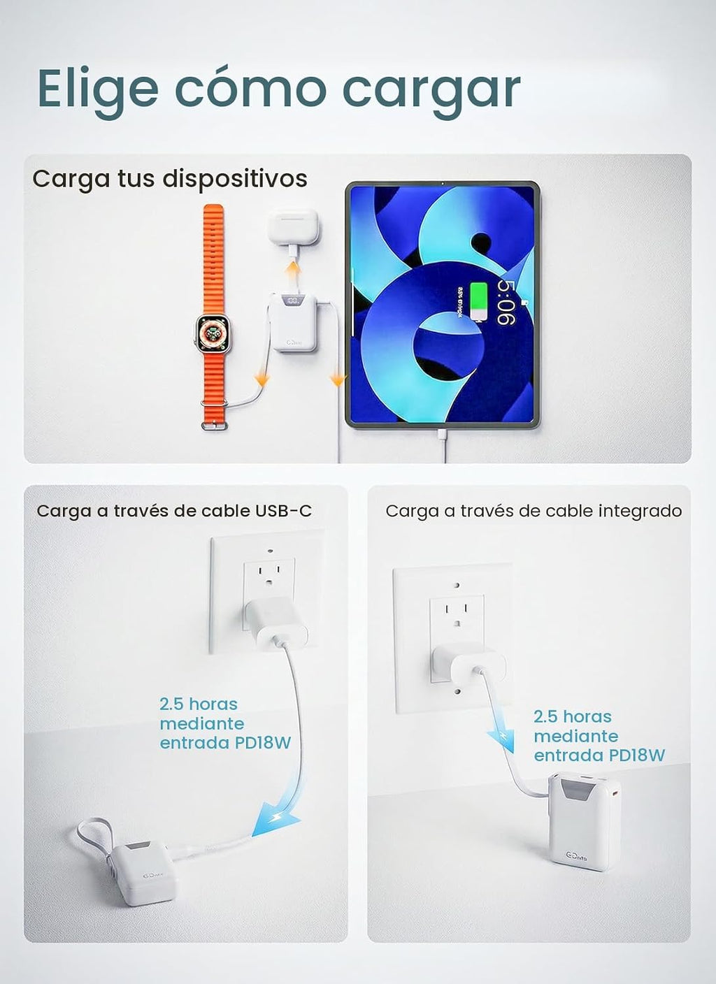 Gidues Mini cargador portátil, banco de energía ultracompacto de 10...