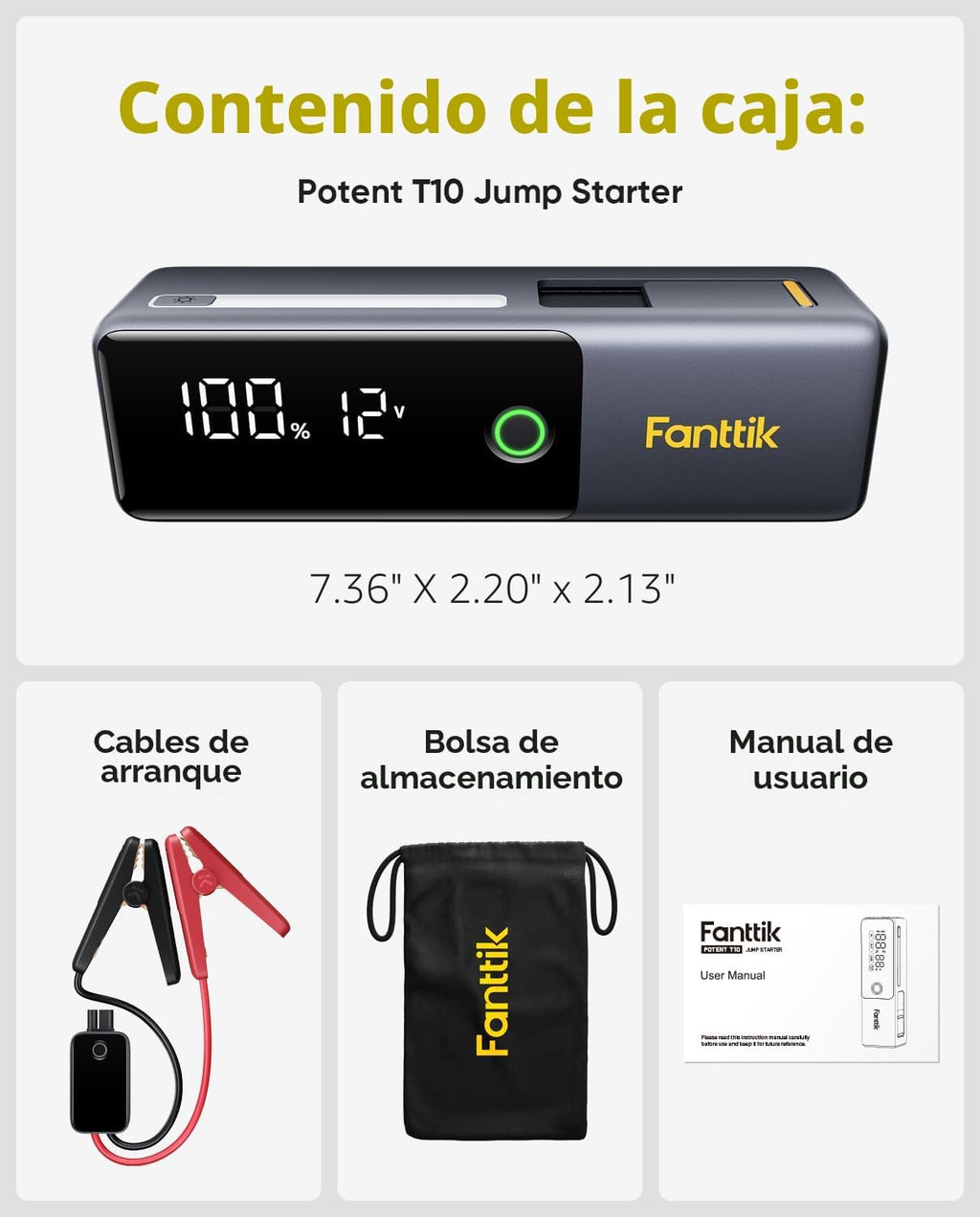 Fanttik Potent T10 1800A arrancador portátil, banco de energía de 1...
