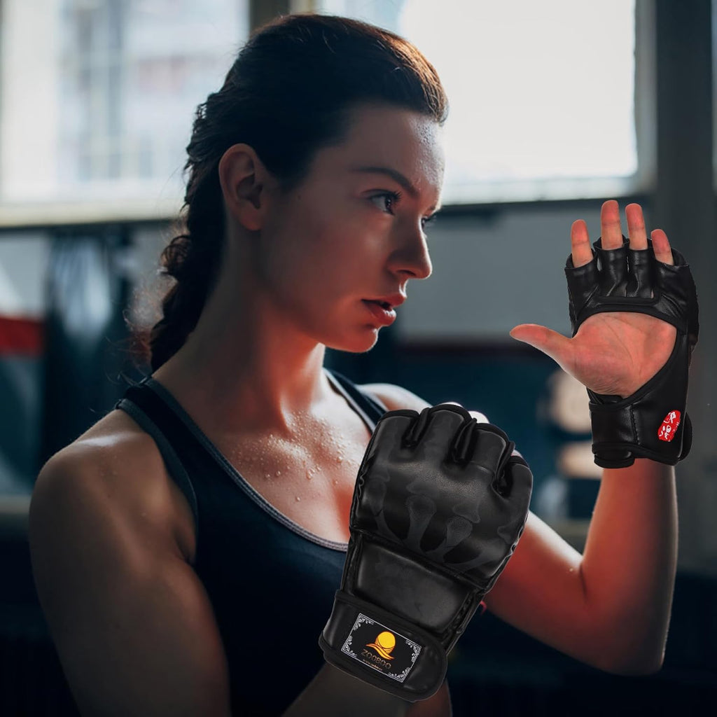 ZooBoo Guantes de MMA, guantes de boxeo de medio dedo, mitones de M...