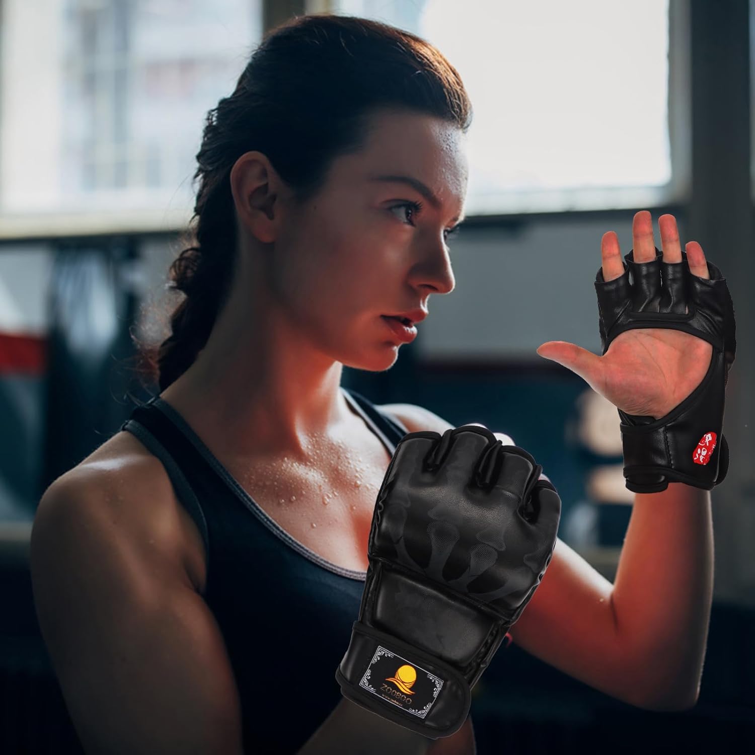 ZooBoo Guantes de MMA, guantes de boxeo de medio dedo, mitones de M...