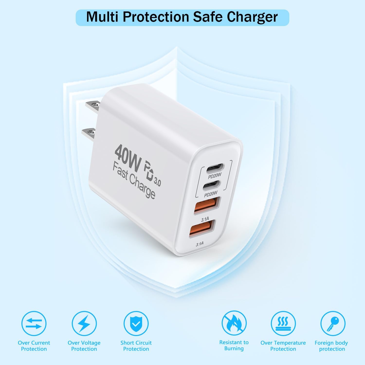 Cable de carga rápida USB C-C de 10 pies, Apple 40 W, 4 puertos, US...