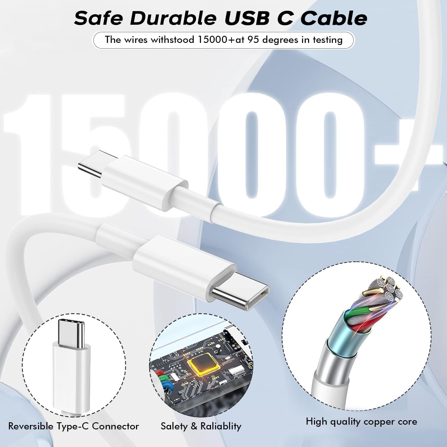Bloque de cargador USB C rápido, paquete de 3 cables USBC a USBC de...
