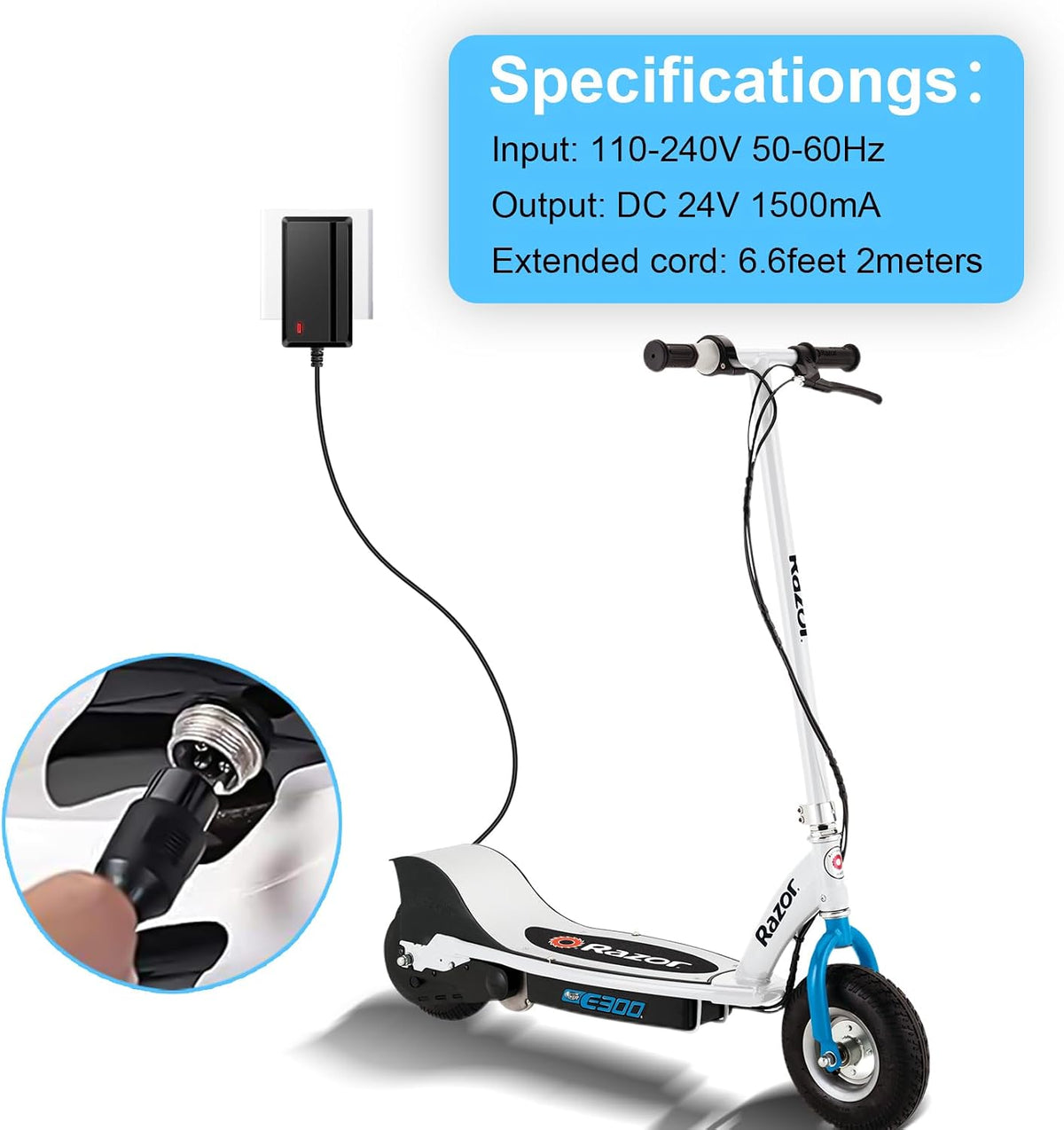 Cargador de scooter eléctrico de 24 V para Razor E300 E200 E150 E12...