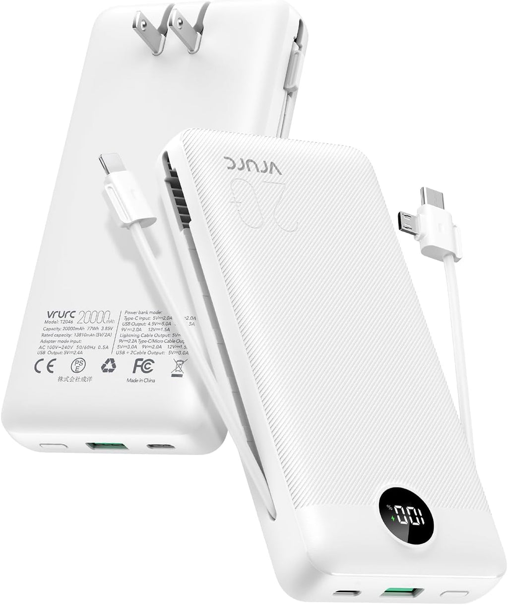 VRURC Banco de Energía 20000mAh, Cargador Portátil de Carga Rápida...