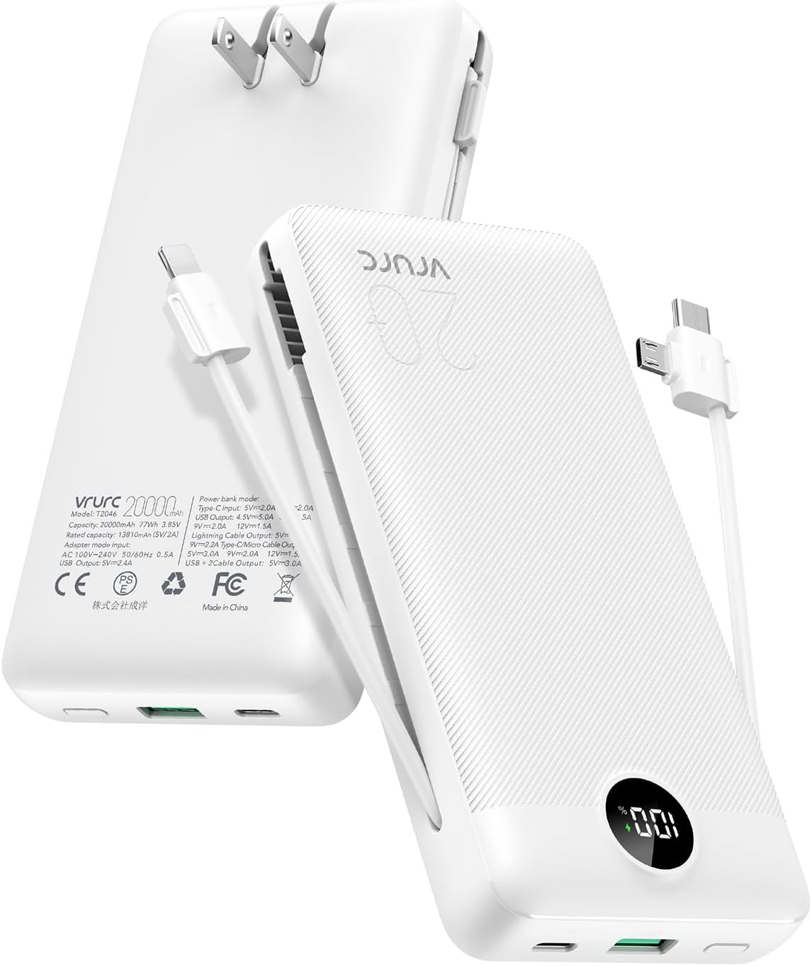 VRURC Banco de Energía 20000mAh, Cargador Portátil de Carga Rápida...