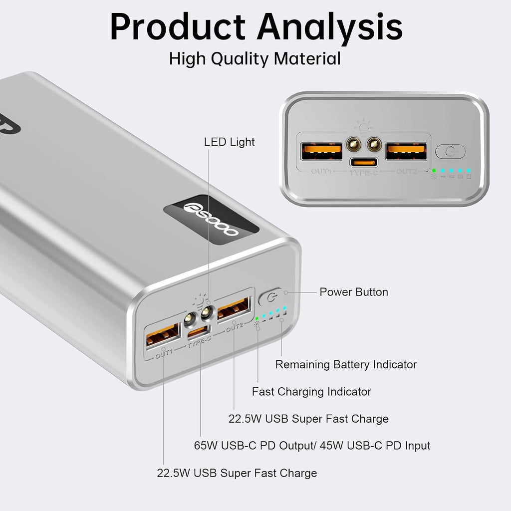 PSOOO Cargador portátil 27000mAh 65W PD Banco de energía de carga r...