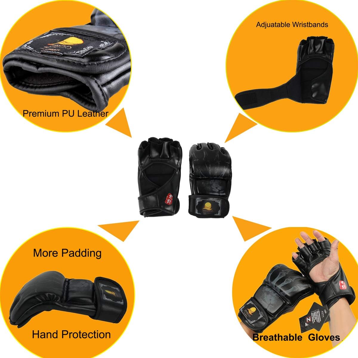 ZooBoo Guantes MMA, Guantes de Boxeo de Medio Dedo Mitones MMA con...