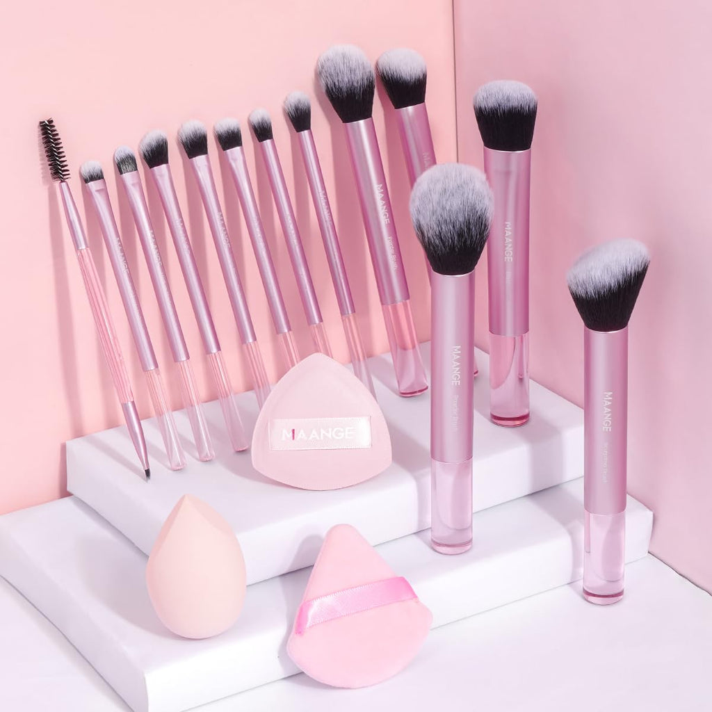 MAANGE Juego de 16 brochas de maquillaje de viaje para polvo líquid...