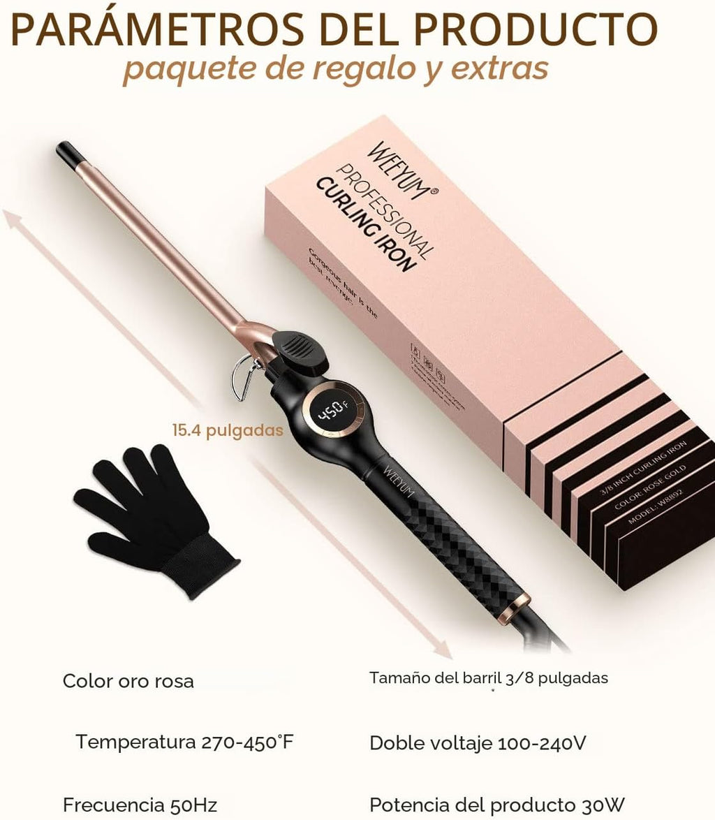 Rizador pequeño con barril de 3\/8 pulgadas, varita rizadora pequeñ...