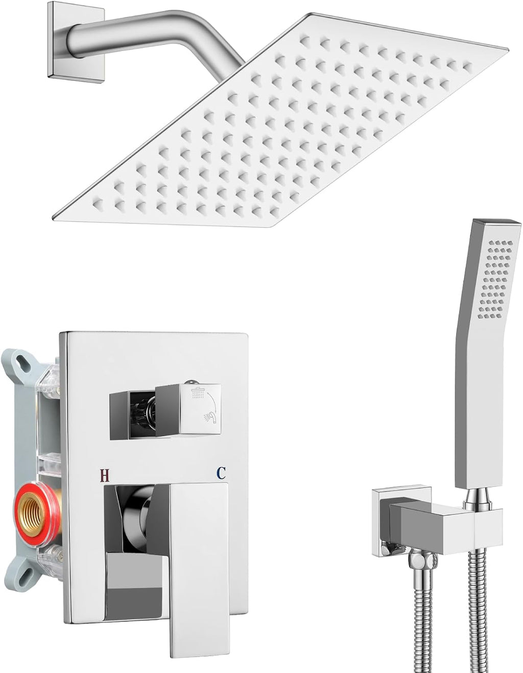 gotonovo Sistema de ducha de lluvia para baño, juego de cabezal y m...