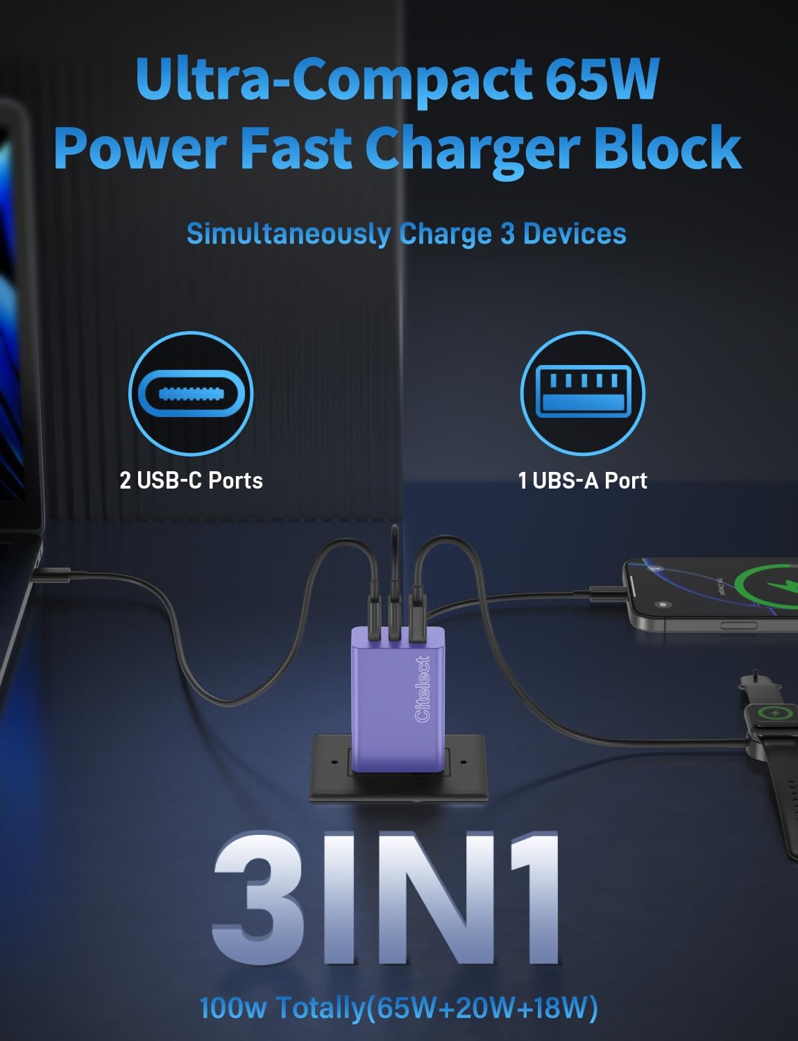 Paquete de 2 bloques de cargador USB C de 65 W, adaptador de carga...