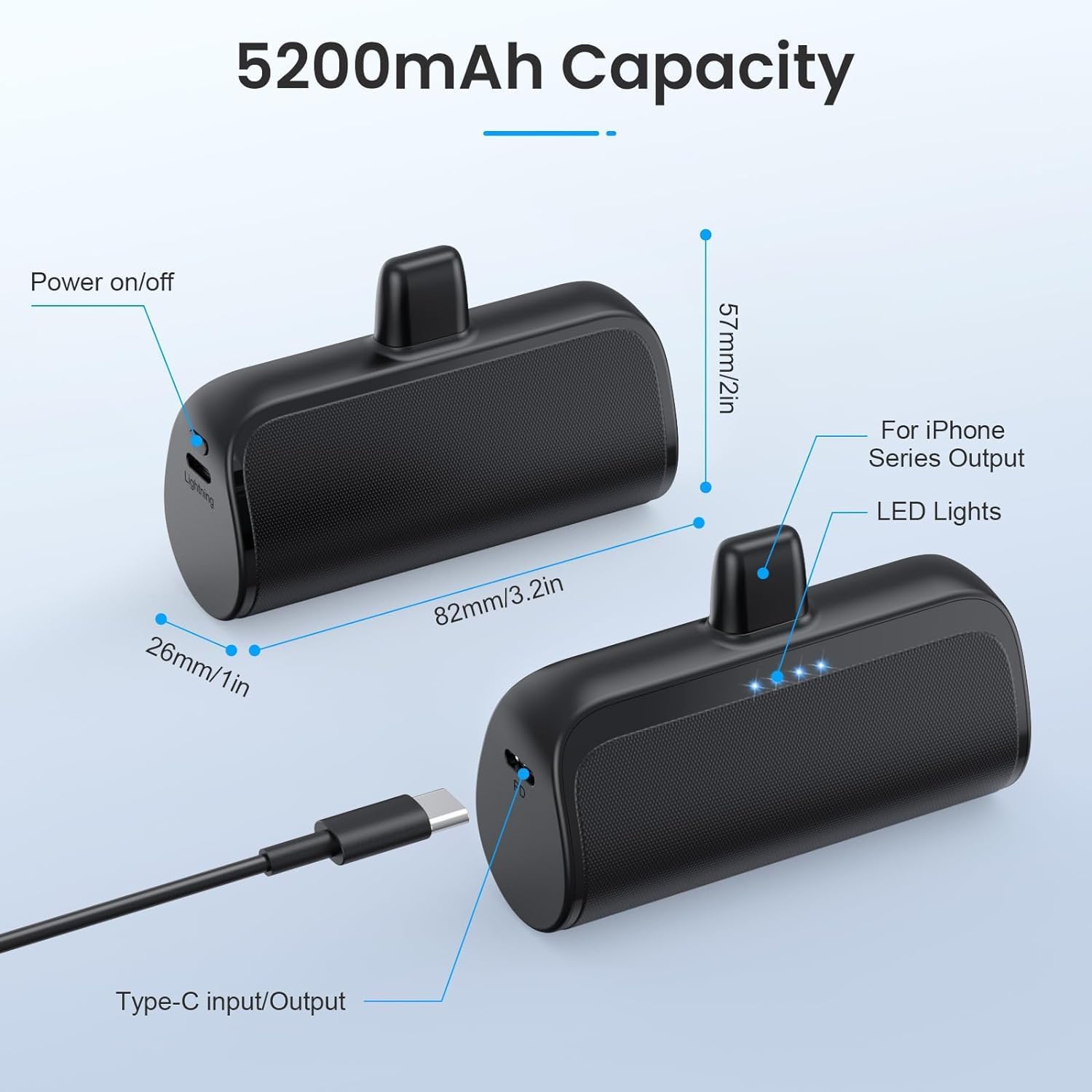 [Paquete de 2] Mini Cargador Portátil para iPhone 5200mAh, Banco de...
