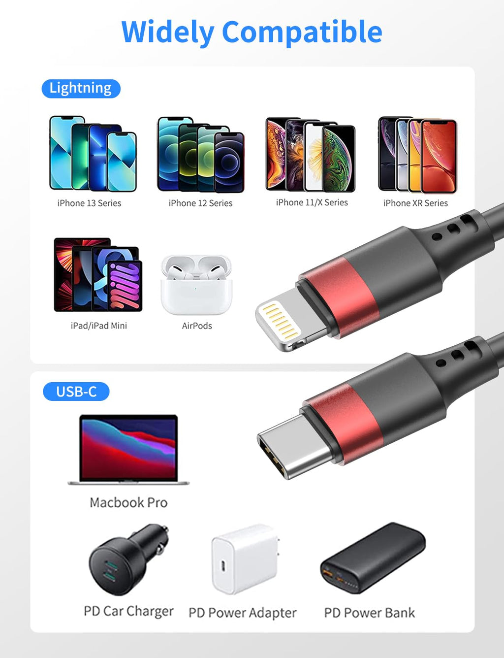 Cable Lightning a USB C en espiral, paquete de 2 cables USB tipo C...