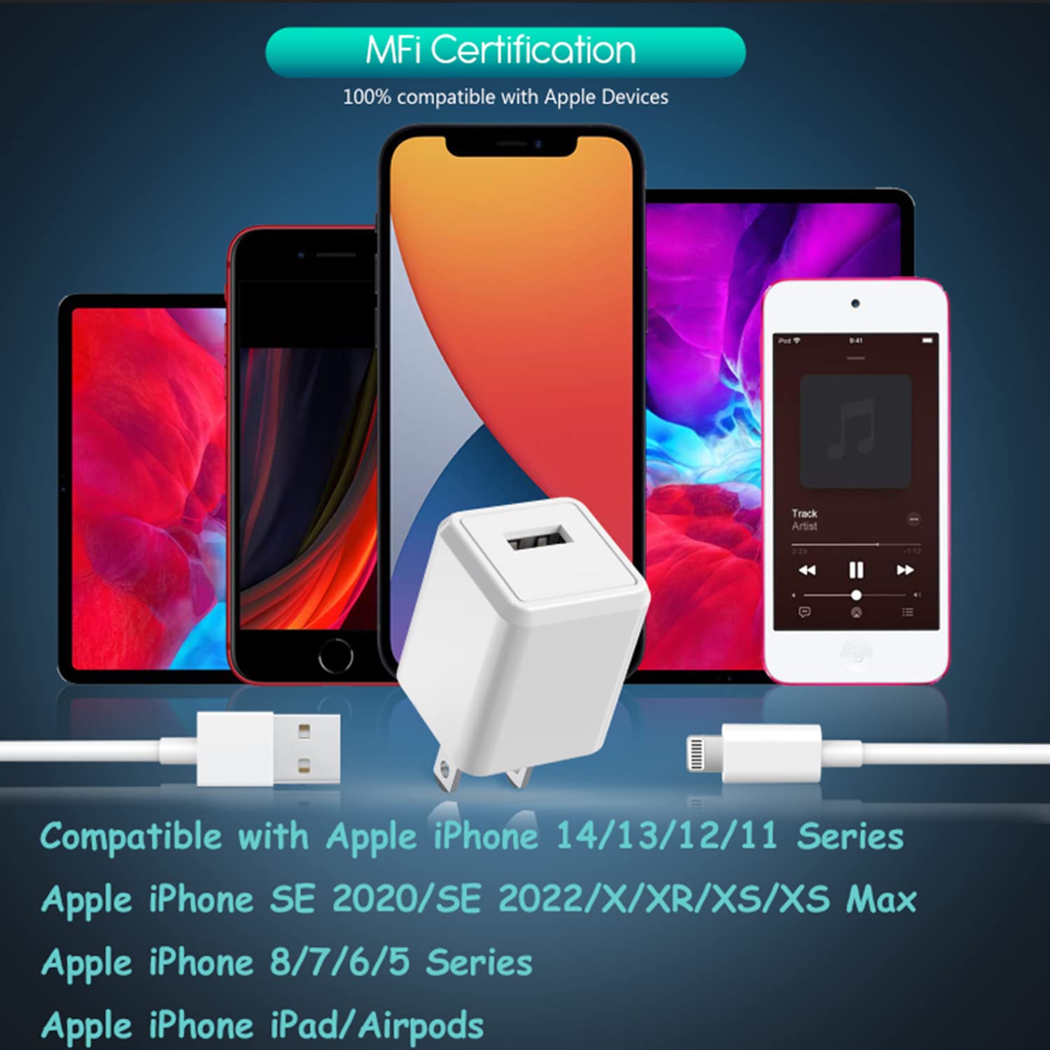 Paquete de 3 cargadores de iPhone de 10 pies, [certificado MFi de A...