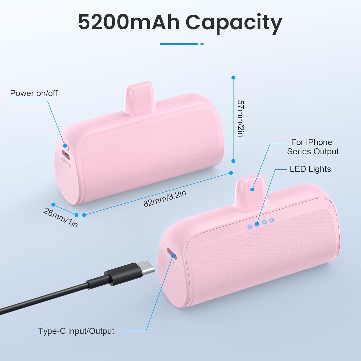 [Paquete de 2] Mini Cargador Portátil para iPhone 5200mAh, Banco de...