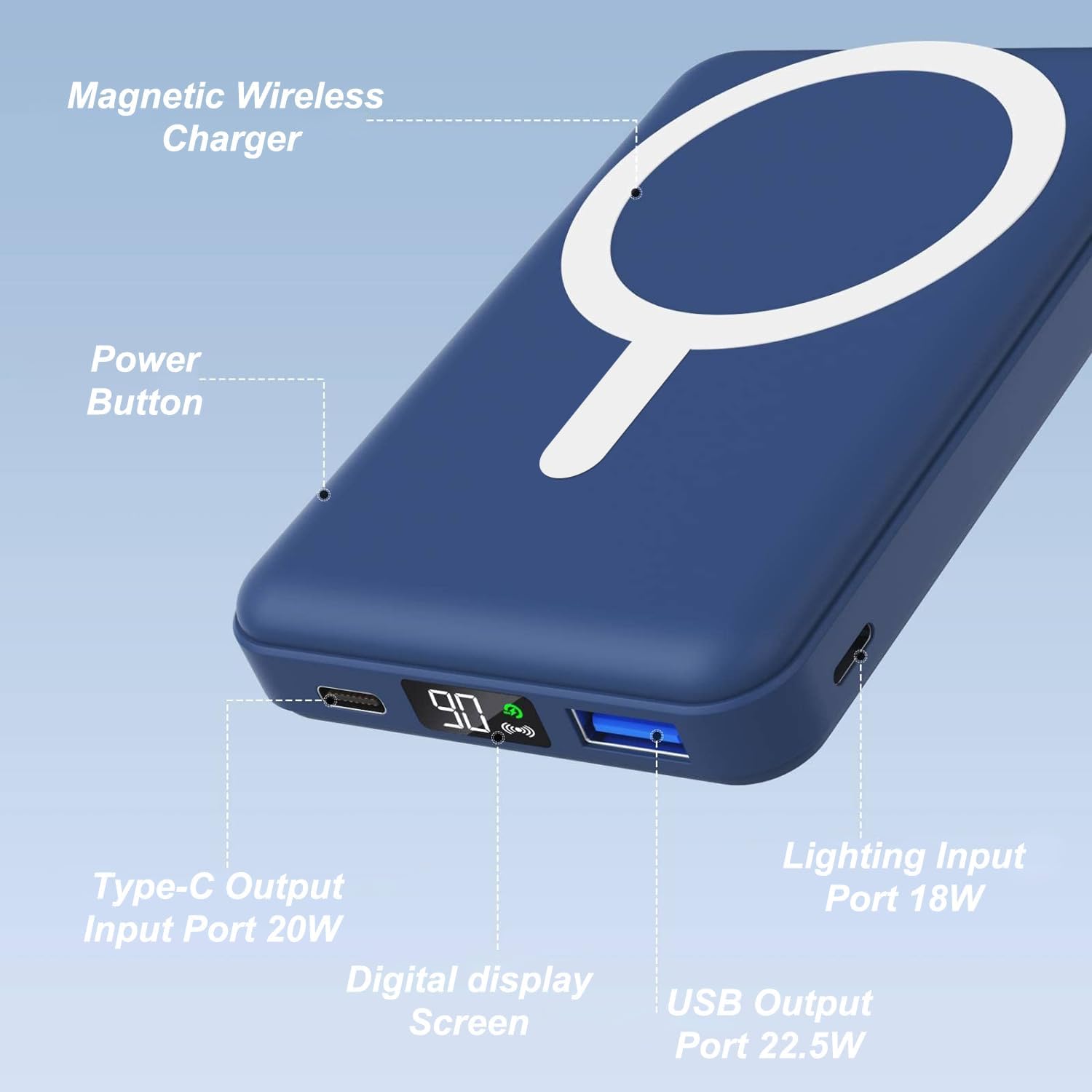 AOGUERBE Magsafe Power Bank, batería magnética plegable de 10000 mA...