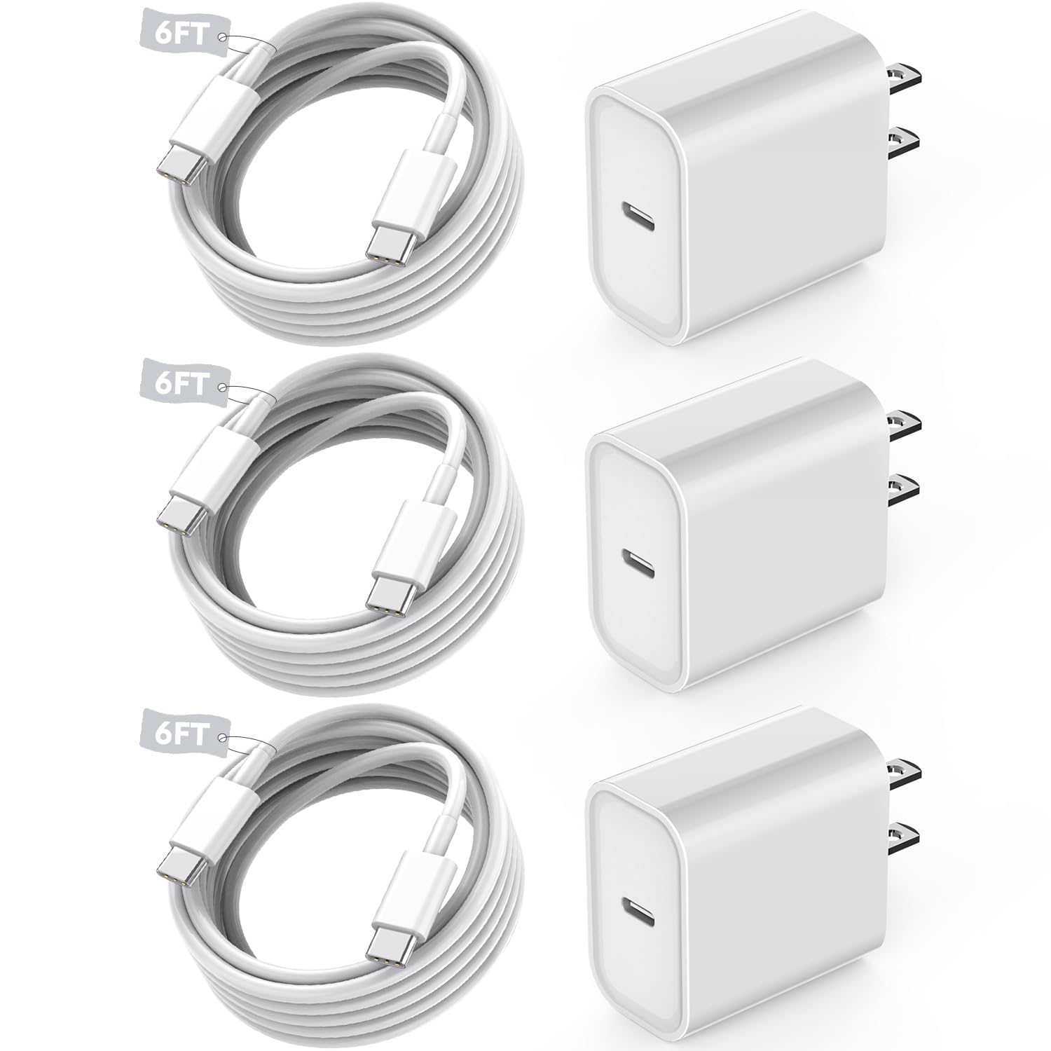 Bloque de cargador USB C rápido, paquete de 3 cables USBC a USBC de...