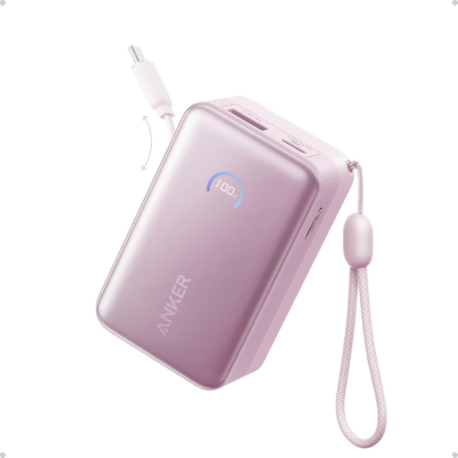Anker Cargador portátil nano, 45 W 10000 mAh con cable retráctil de...