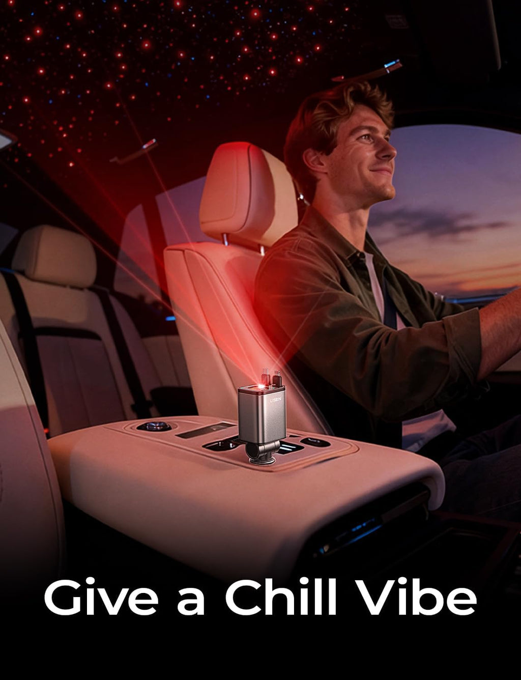 LISEN Cargador de coche retráctil Starlight 4 en 1, adaptador de ci...