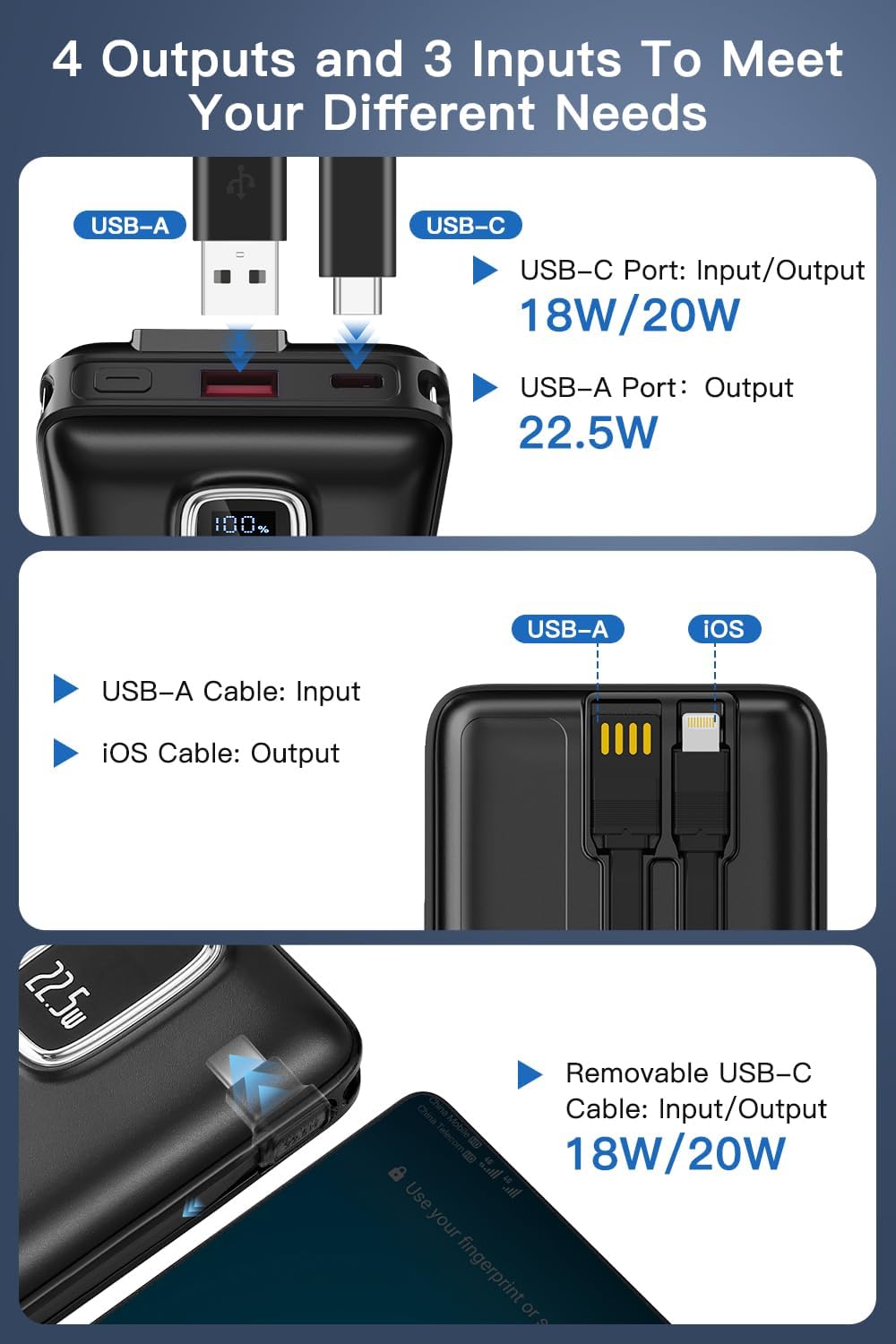 DXUN Cargador portátil de batería \u2013 Cargador de teléfono portá...