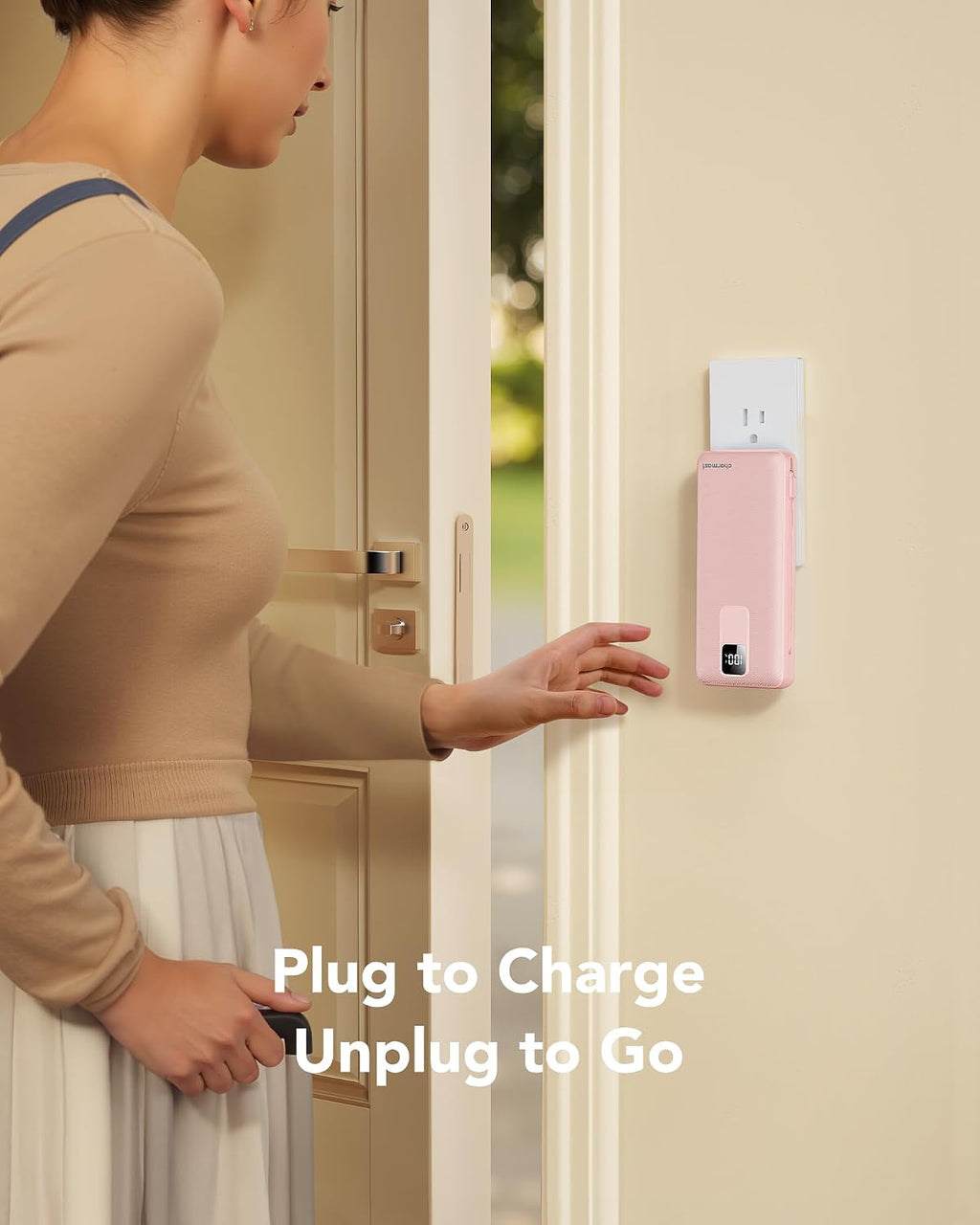 charmast Cargador portátil con enchufe de pared integrado y cables,...