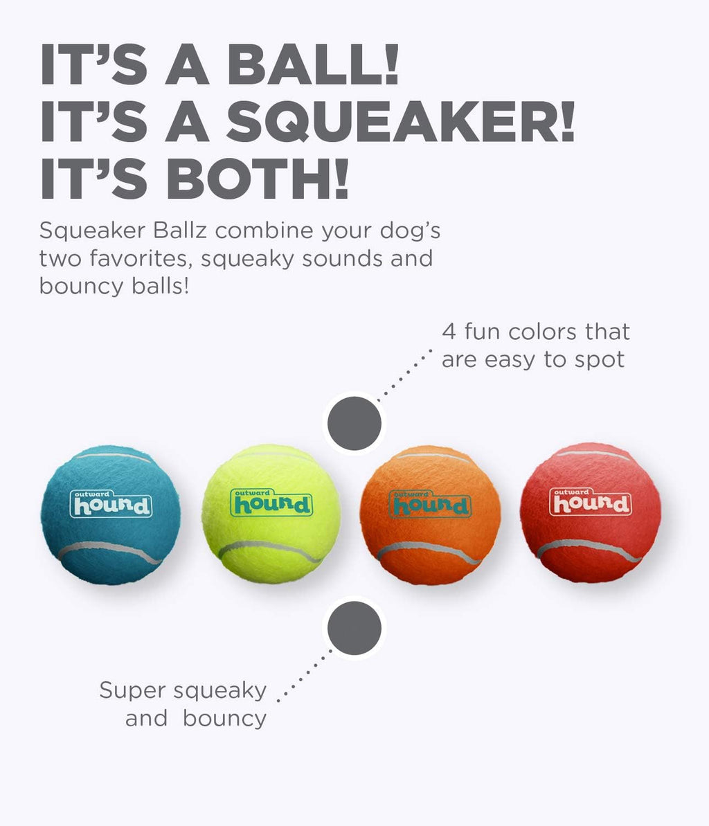 Outward Hound Squeaker Ballz - Pelotas de tenis chirriantes para pe...