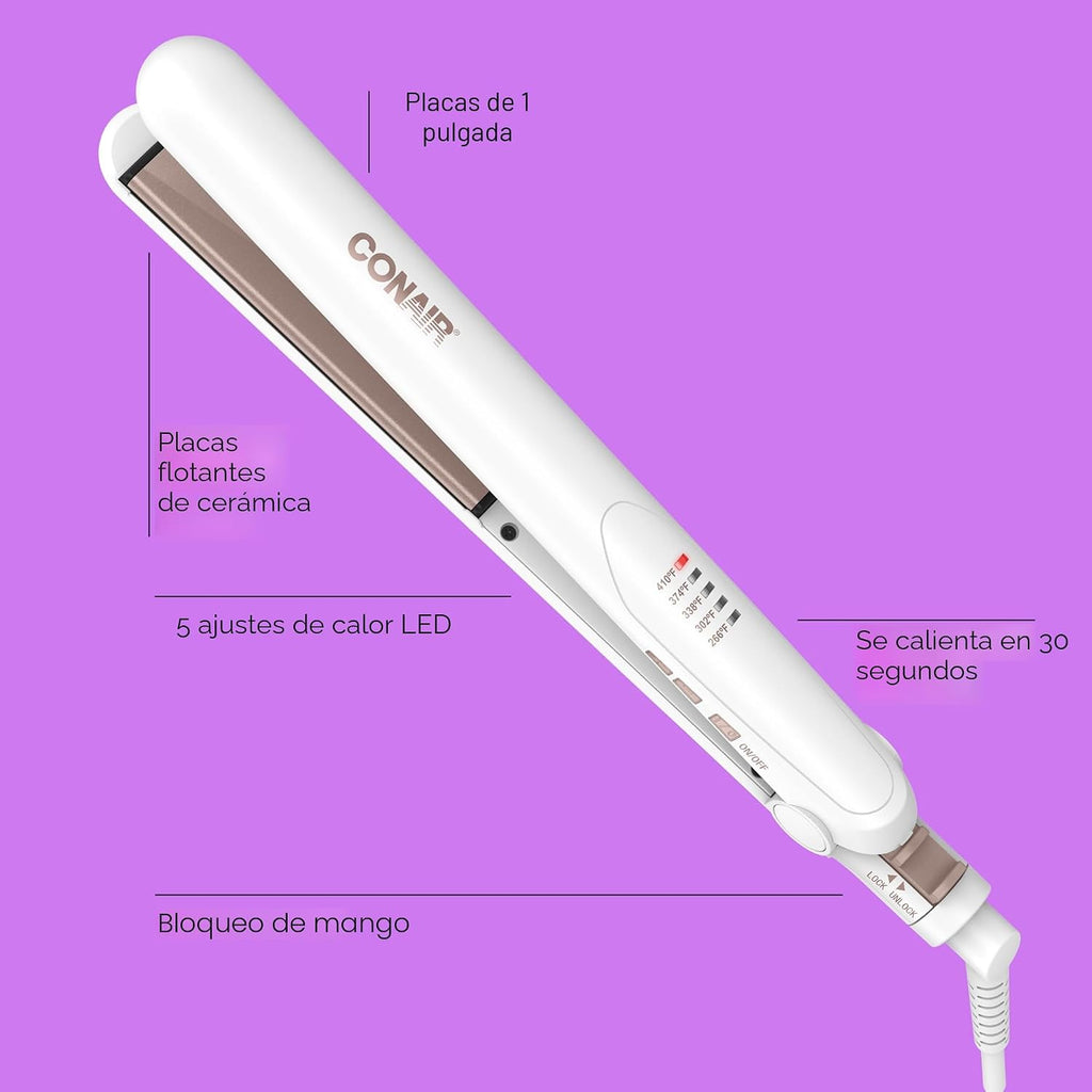 Conair - Plancha de cerámica doble de 1 pulgada, alisador de pelo c...