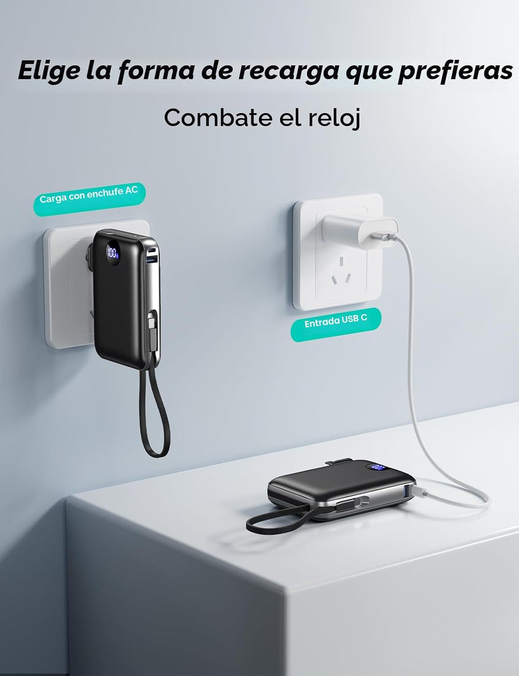 AIFENG Cargador portátil de batería de 10000 mAh, cables integrados...