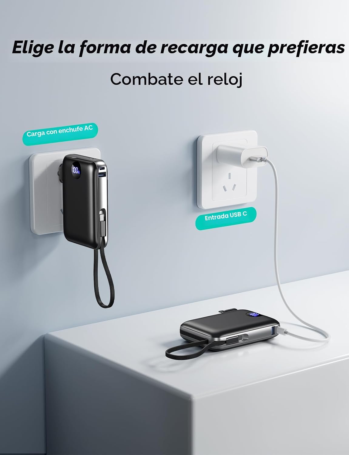 AIFENG Cargador portátil de batería de 10000 mAh, cables integrados...