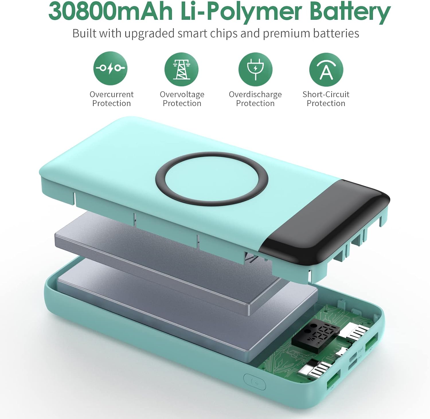 Cargador portátil inalámbrico de 30,800 mAh, cargador de batería US...