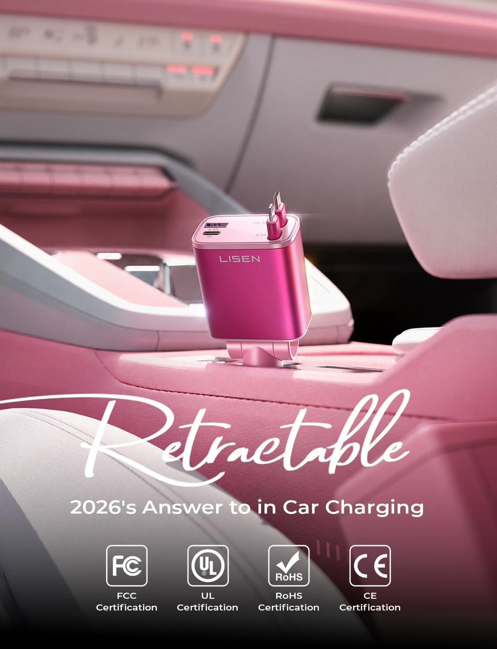 LISEN Cargador de coche retráctil, cargador de teléfono de coche de...