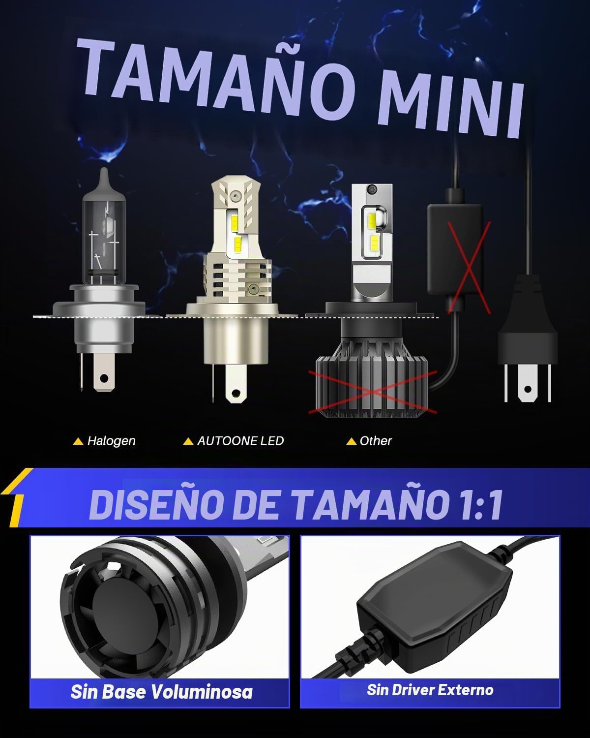 AUTOONE - Bombillas LED H4\/9003\/HB2 de 6000 K, color blanco, 8000...