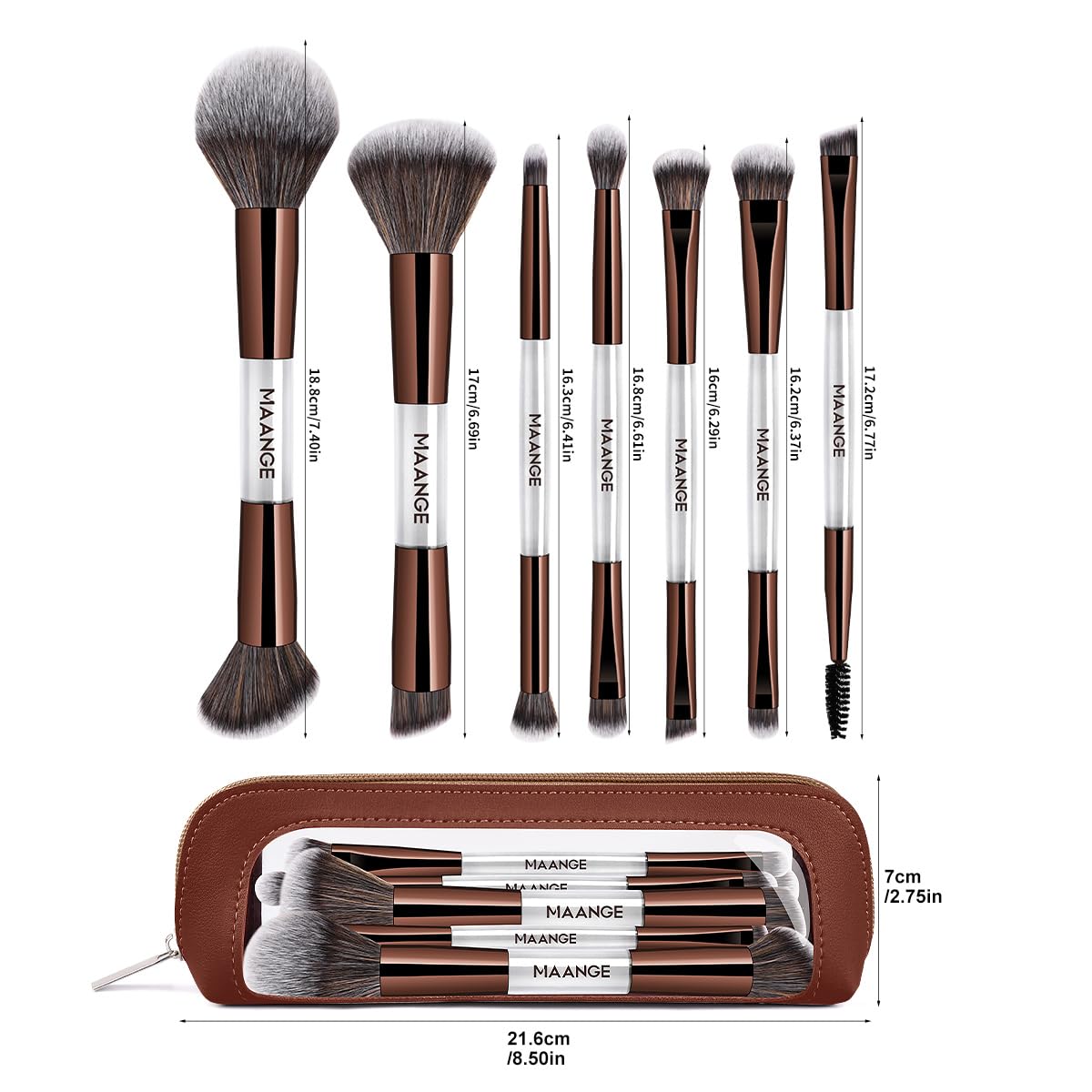 MAANGE Juego de 7 pinceles para maquillaje con bolsa, brochas de ma...