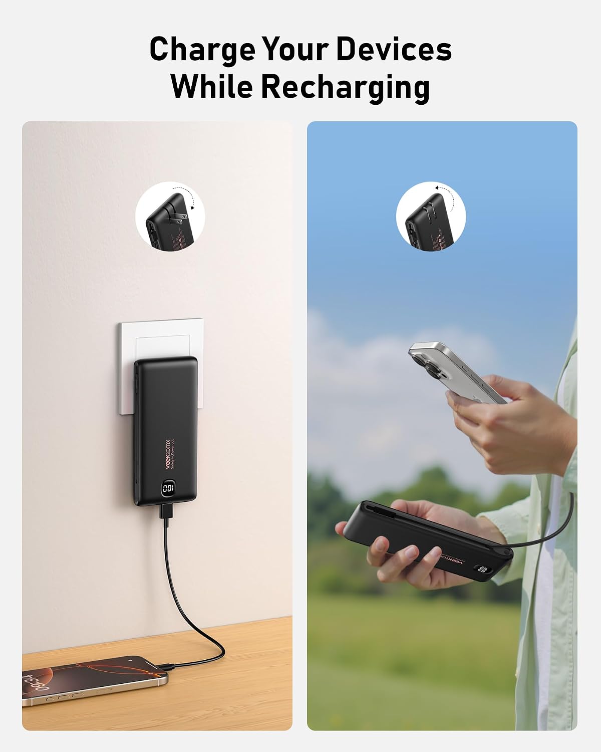 Cargador portátil de batería con cables integrados y enchufe de par...