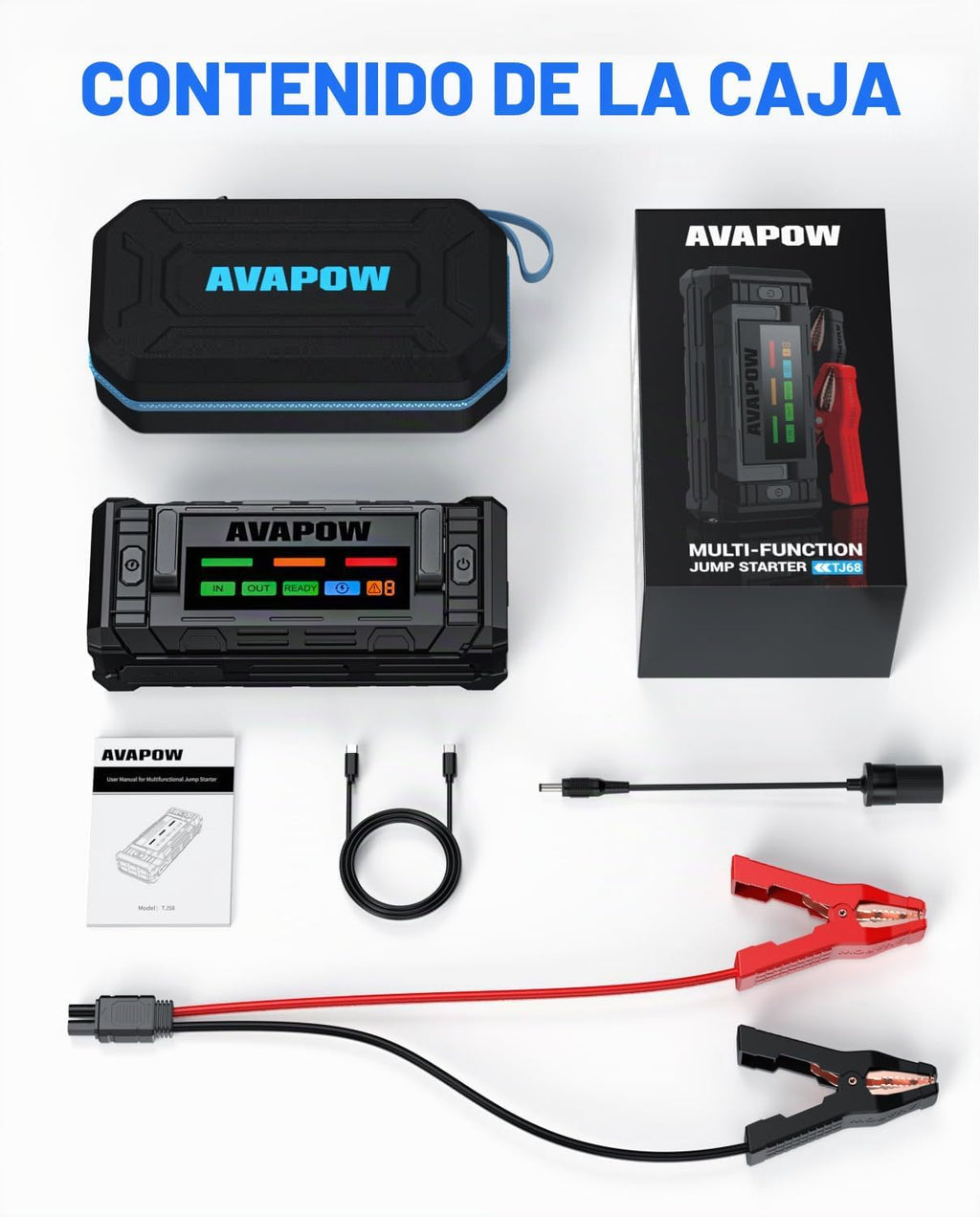 AVAPOW TJ68 Arrancador de Batería Portátil 10000A con Pantalla HD d...