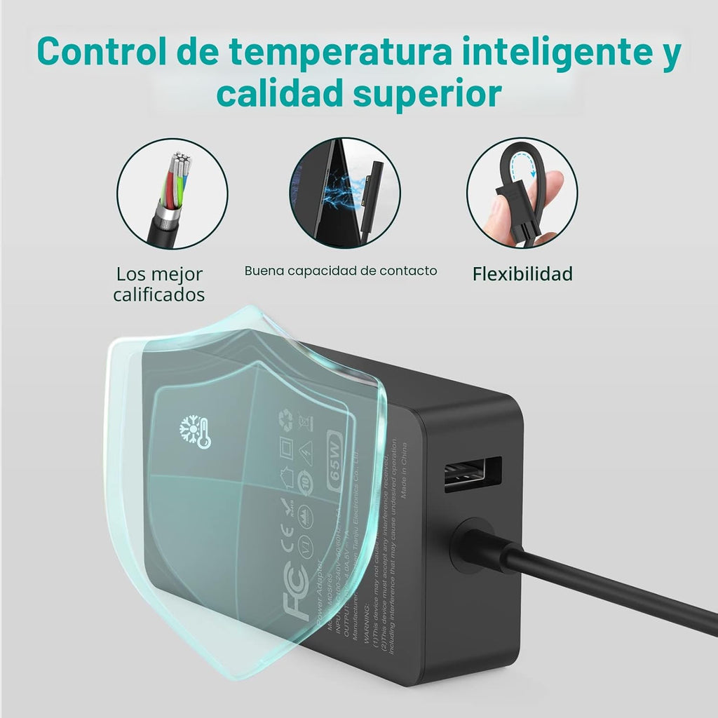 Cargador de 65 W compatible con Microsoft Surface Pro 11, 10, 9, 8,...