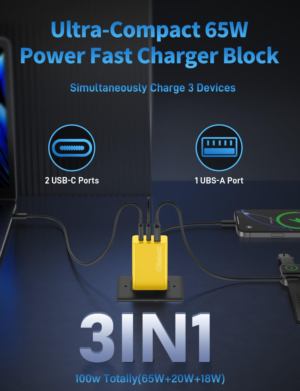 Paquete de 2 bloques de cargador USB C de 65 W, adaptador de carga...