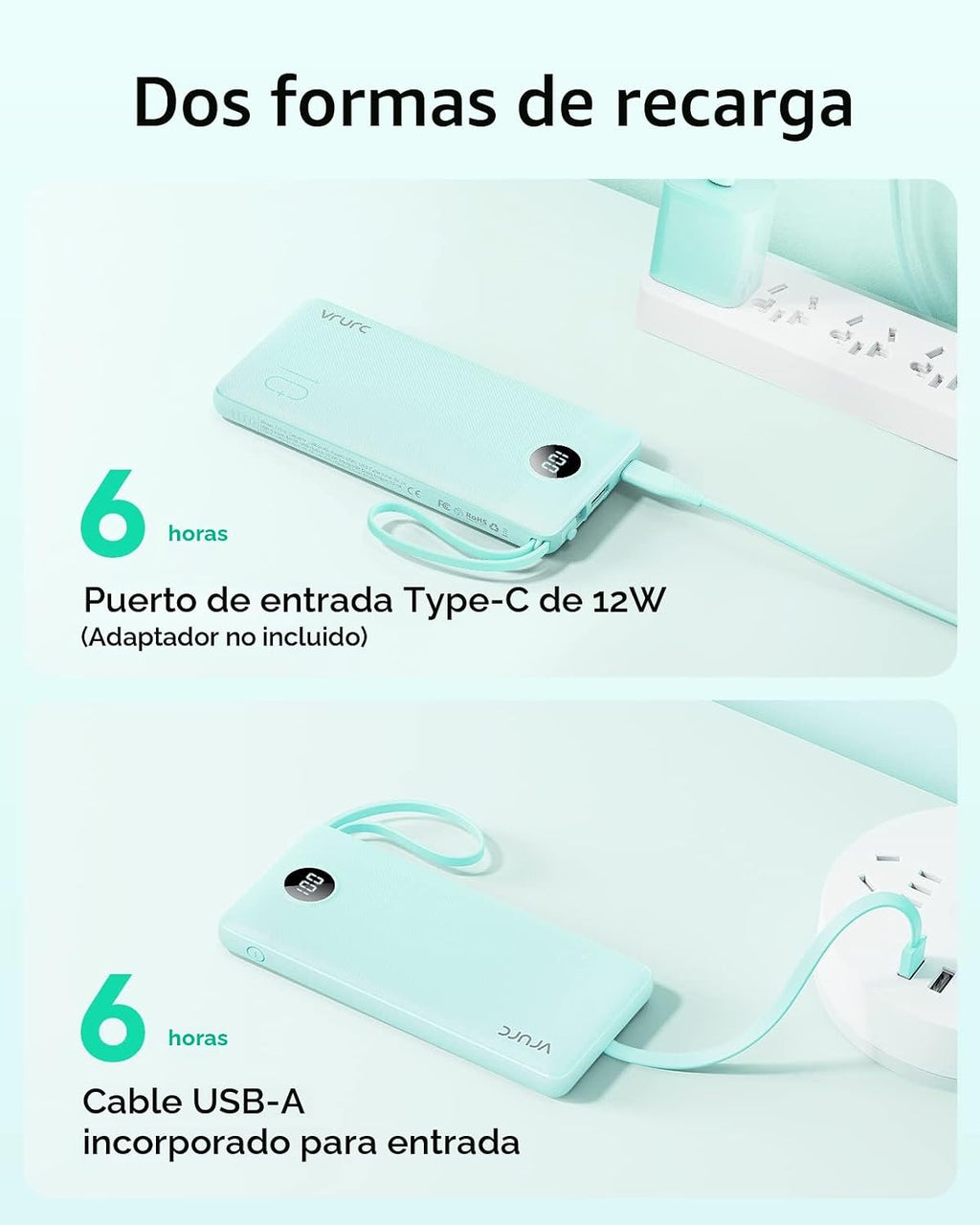 VRURC Cargador de teléfono portátil para iPhone, banco de energía d...