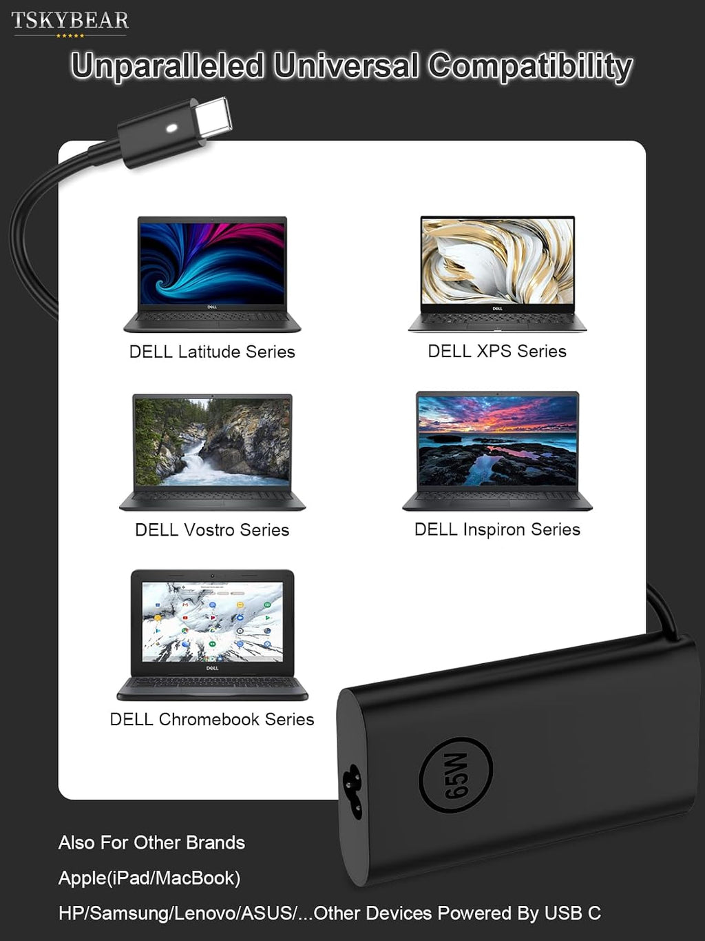 TSKYBEAR 65W 45W Compatible con Dell Laptop Cargador USB C Latitude...
