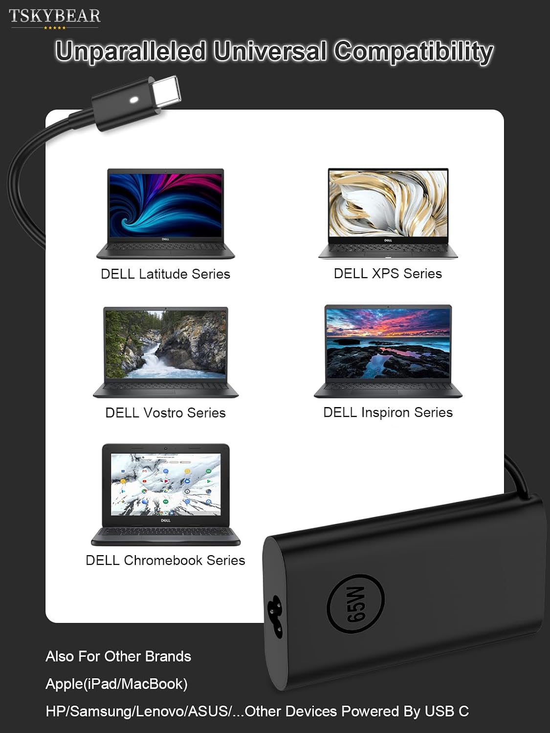 TSKYBEAR 65W 45W Compatible con Dell Laptop Cargador USB C Latitude...