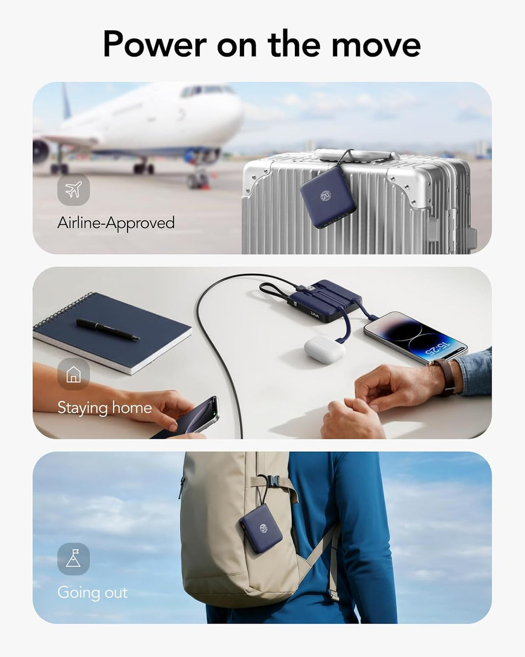 VRURC - Cargador portátil para iPhone con cables integrados, cargad...