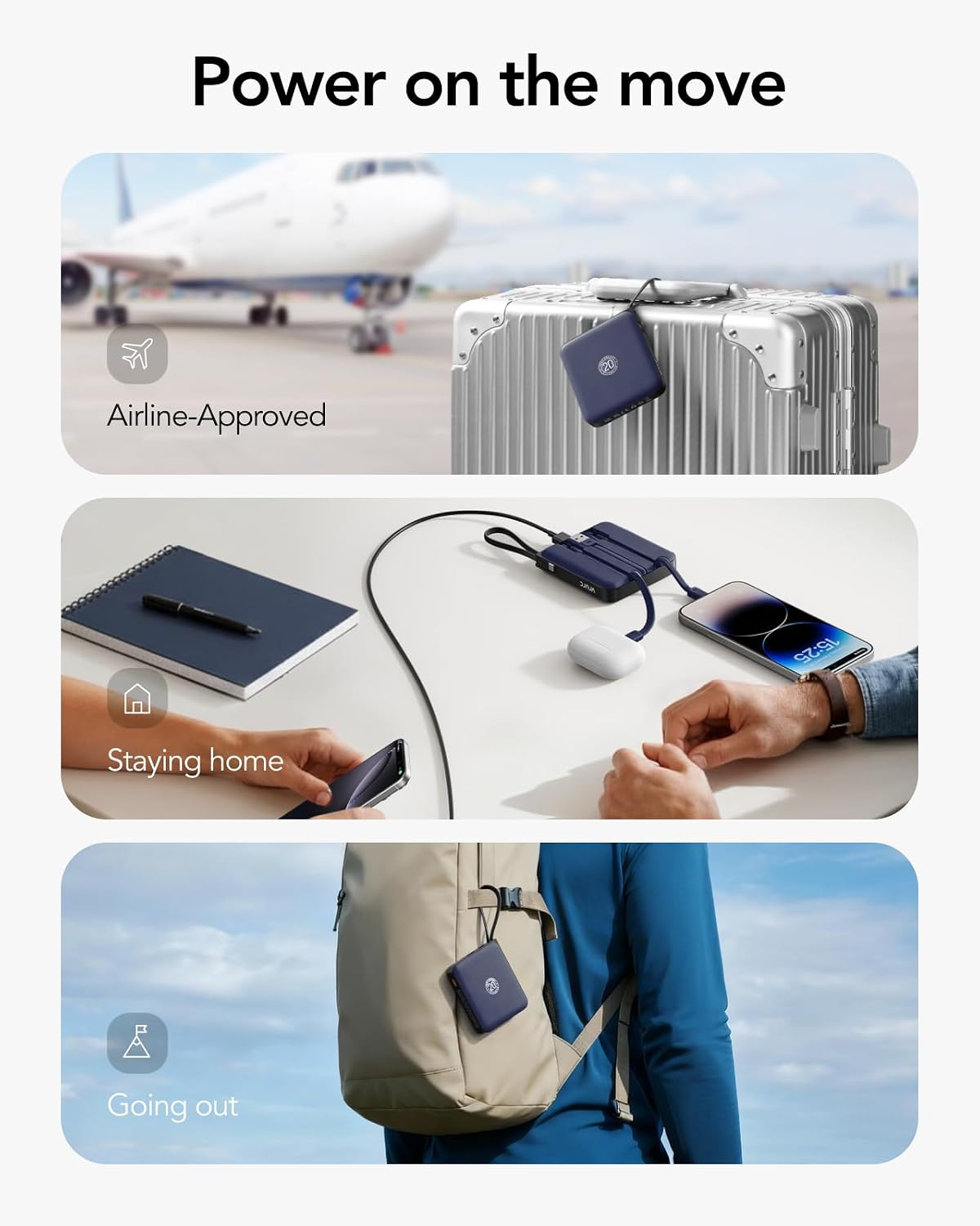 VRURC - Cargador portátil para iPhone con cables integrados, cargad...