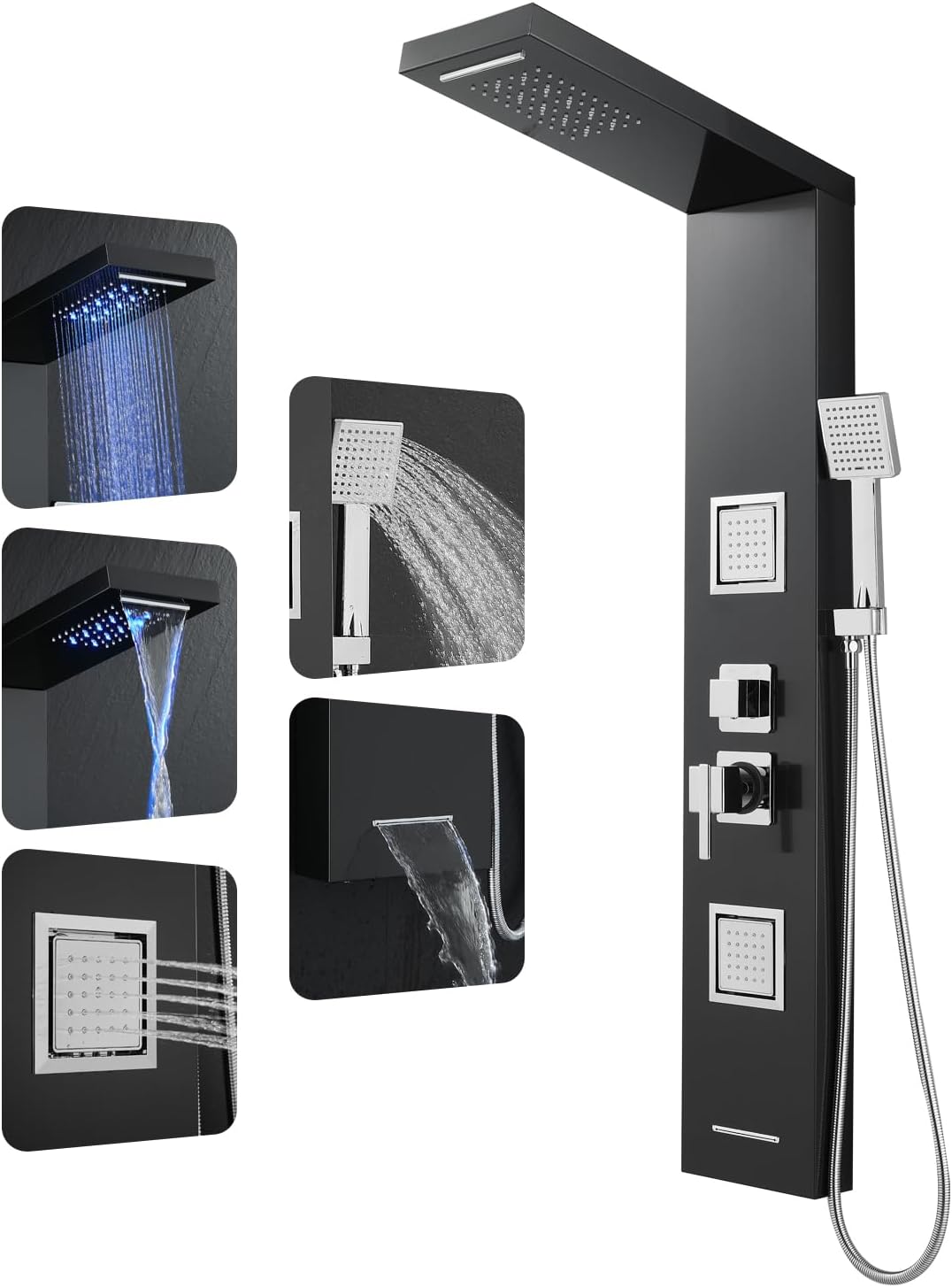 ROVOGO Sistema de torre de panel de ducha con luces LED, funciona c...