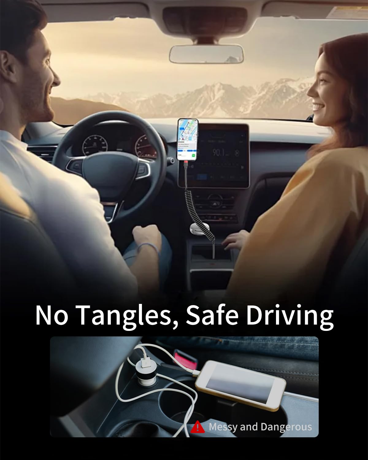 Cable USB a Lightning en espiral para coche, paquete de 2 cables re...
